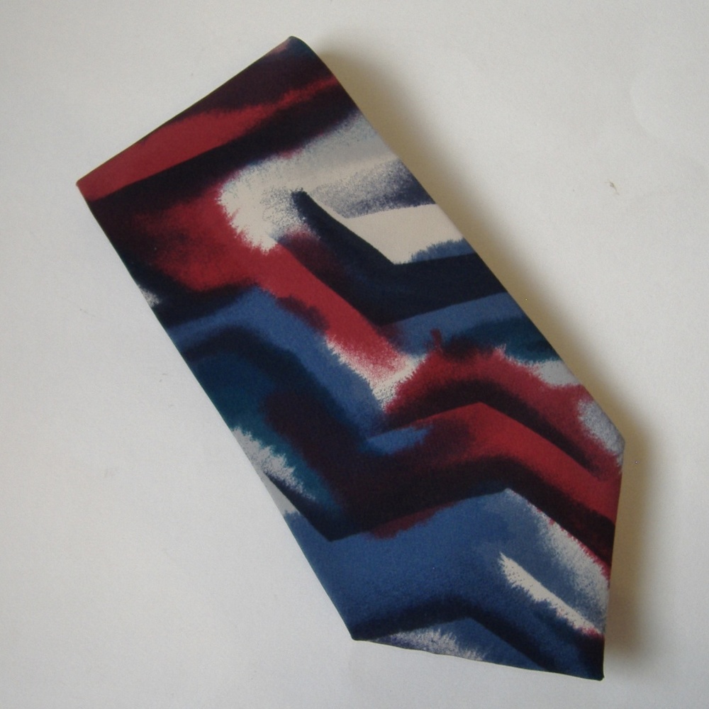Pierre Cardin Abstract Neck Tie Red Blue Gray White Mens Multi Color Neckwear